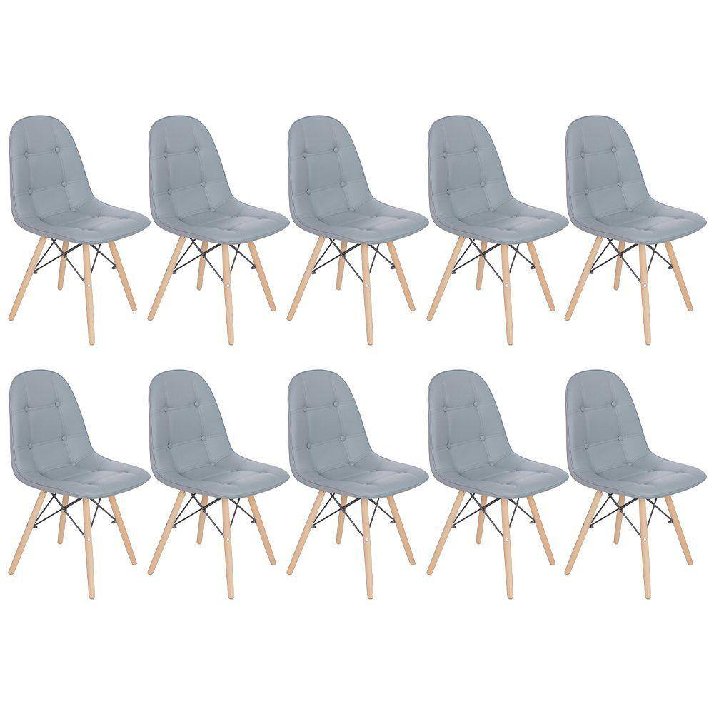 Kit 10 cadeiras estofadas Charles Eames Eiffel Botonê com pés de madeira clara