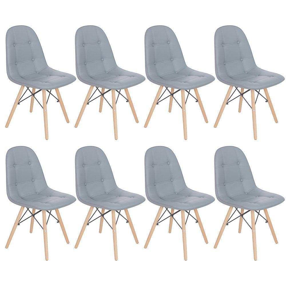 Kit 8 cadeiras estofadas Charles Eames Eiffel Botonê com pés de madeira clara