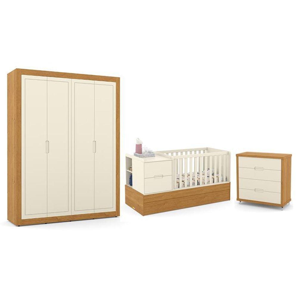 Dormitório Completo Infantil Tutto New 4 Portas, Cômoda 4 Gavetas e Berço Multifuncional Formare - Matic Móveis