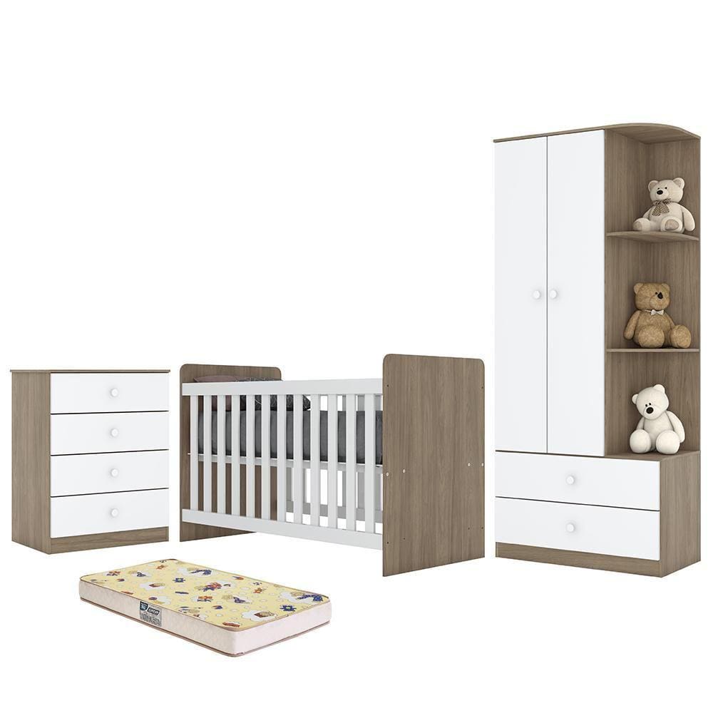 Dormitório Infantil Labirinto com Guarda Roupa, Cômoda, Berço e Colchão - Móveis Henn