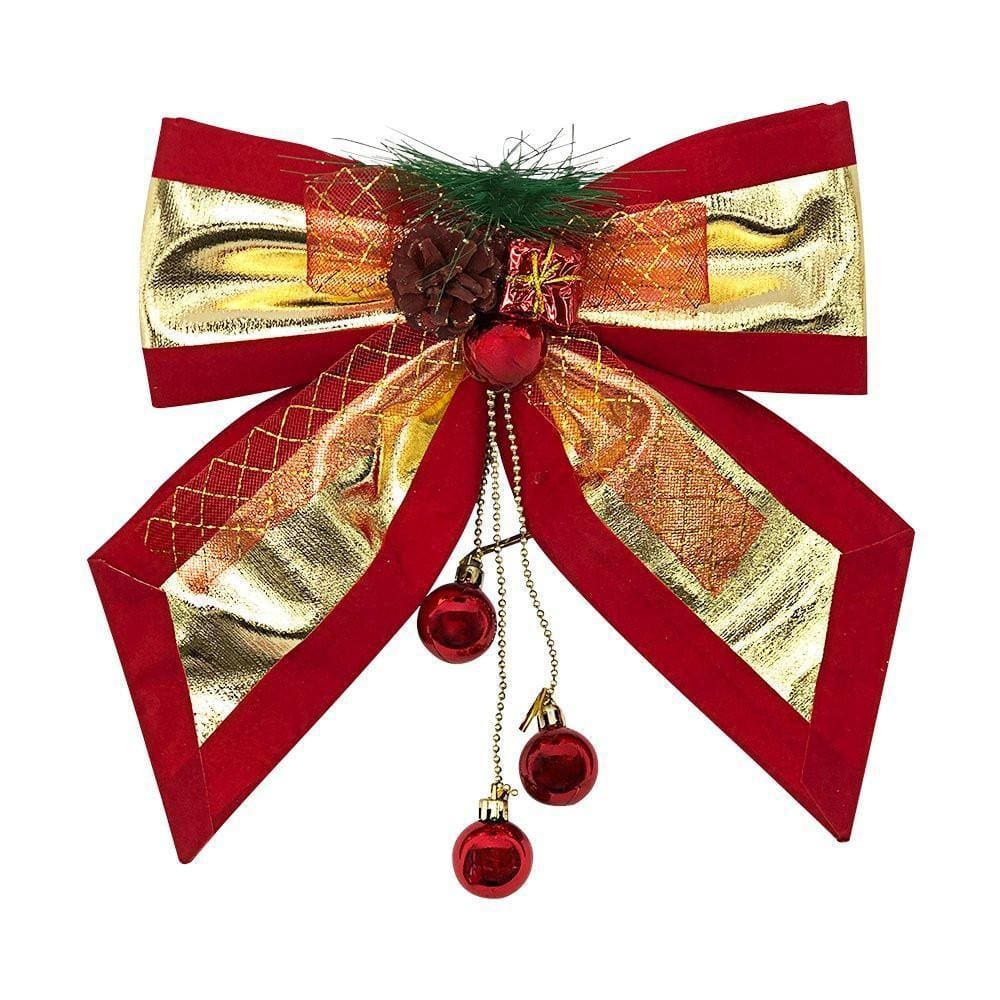 Laço Grande Texturizado De Enfeite Natal Vermelho E Dourado