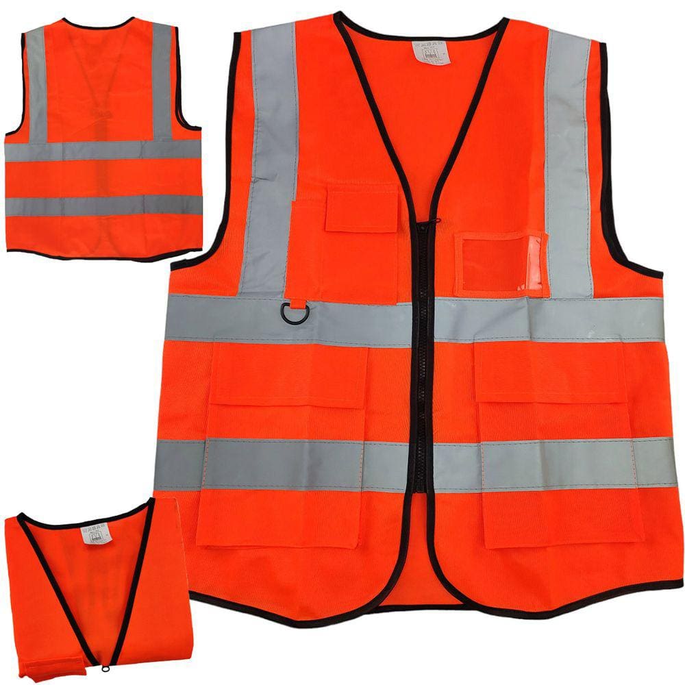 Colete Sinalizador Faixa Refletiva EPI Segurança Trabalho Blusao Fluorescente Bolsos Ziper Obra Transito