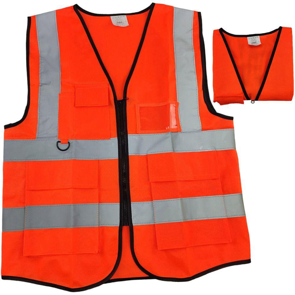 Colete Faixa Sinalizadora Refletiva EPI Blusao Fluorescente Segurança Trabalho Obra Transito Guarda Ziper Bolsos