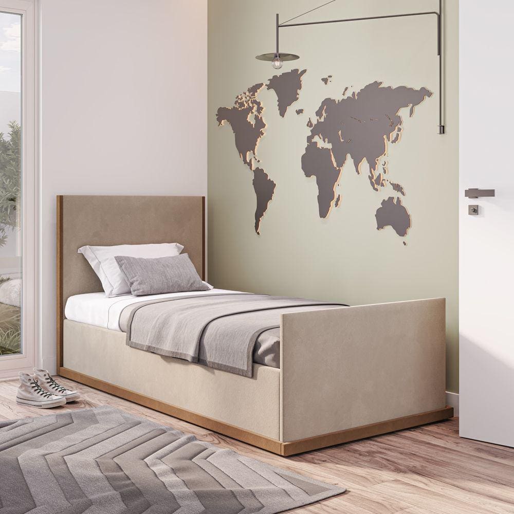 Cama Estofada Solteiro Hellen com Colchão D20 Veludo Areia