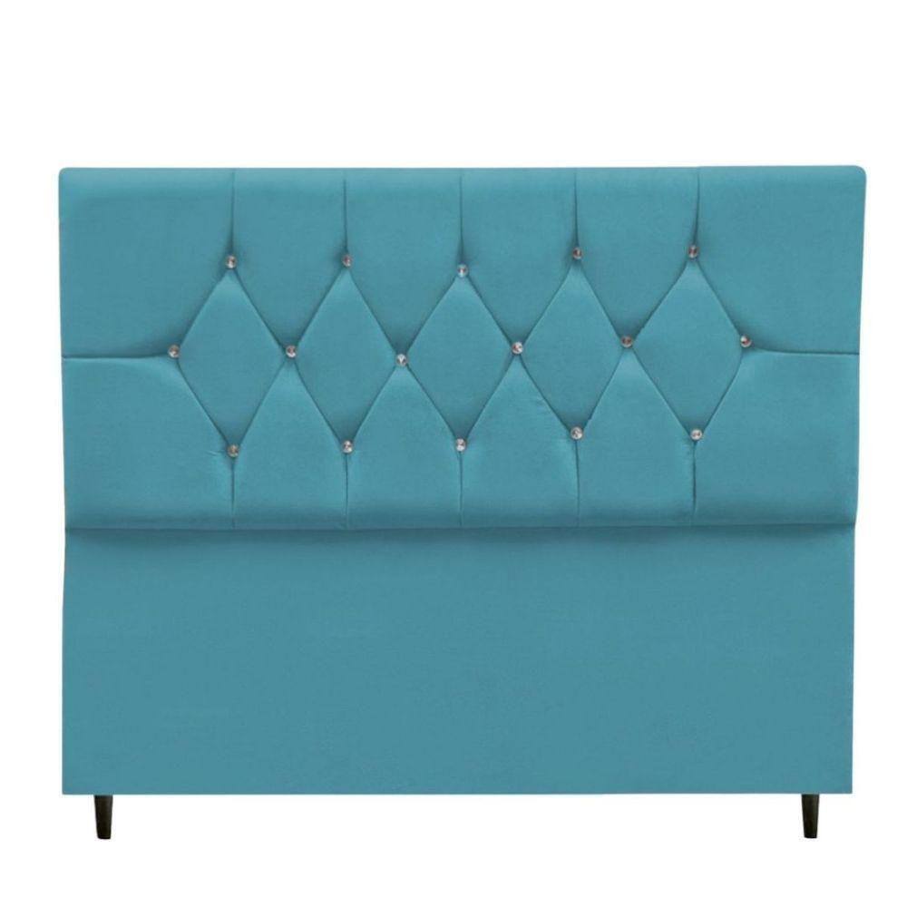 Cabeceira Cama Box Solteiro 90cm Geovana Suede Azul Turquesa