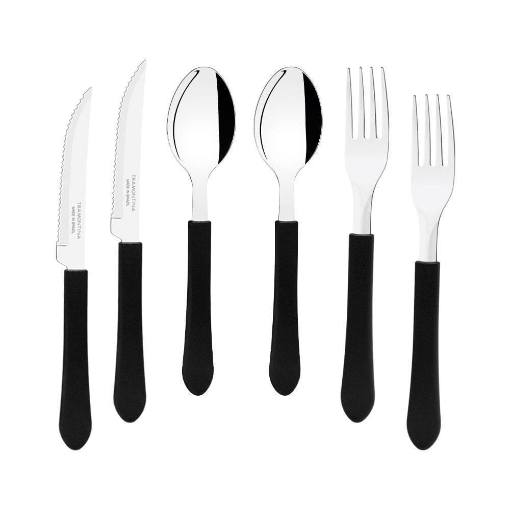 Kit - Jogo De Facas, Garfos E Colheres Leme 180 Peças Em Aço Inox Cabo Preto Pbag - Tramontina