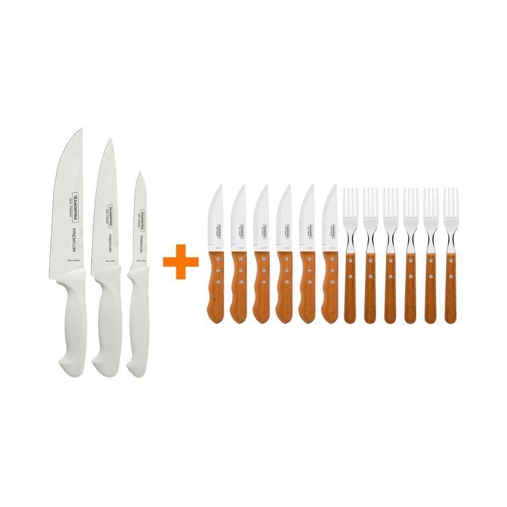 Kit - Faqueiro Premium 3 Peças + 1 Jogo De Churrasco 12 Peças Dynamic - Tramontina