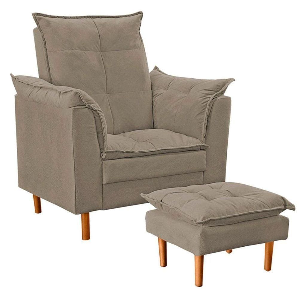 Poltrona De Amamentação Celine Com Puff Suede Bege Escuro