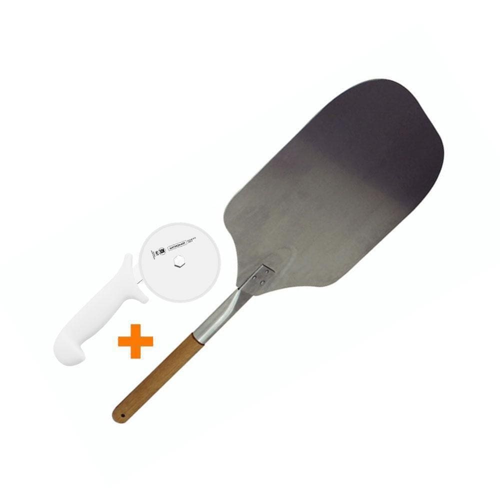 Conjunto Pizzaria Tramontina 2 Peças Pá Pizza Cabo Curto Madeira E Cortador Profissional