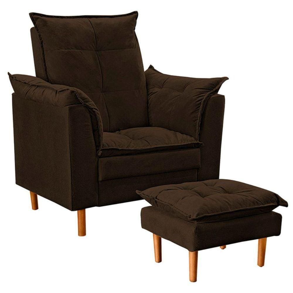 Poltrona De Amamentação Celine Com Puff Suede Marrom Escuro