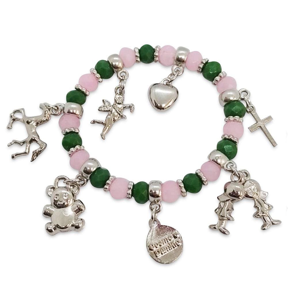 Pulseira São Cosme e Damião Rosa e Verde Ajustável