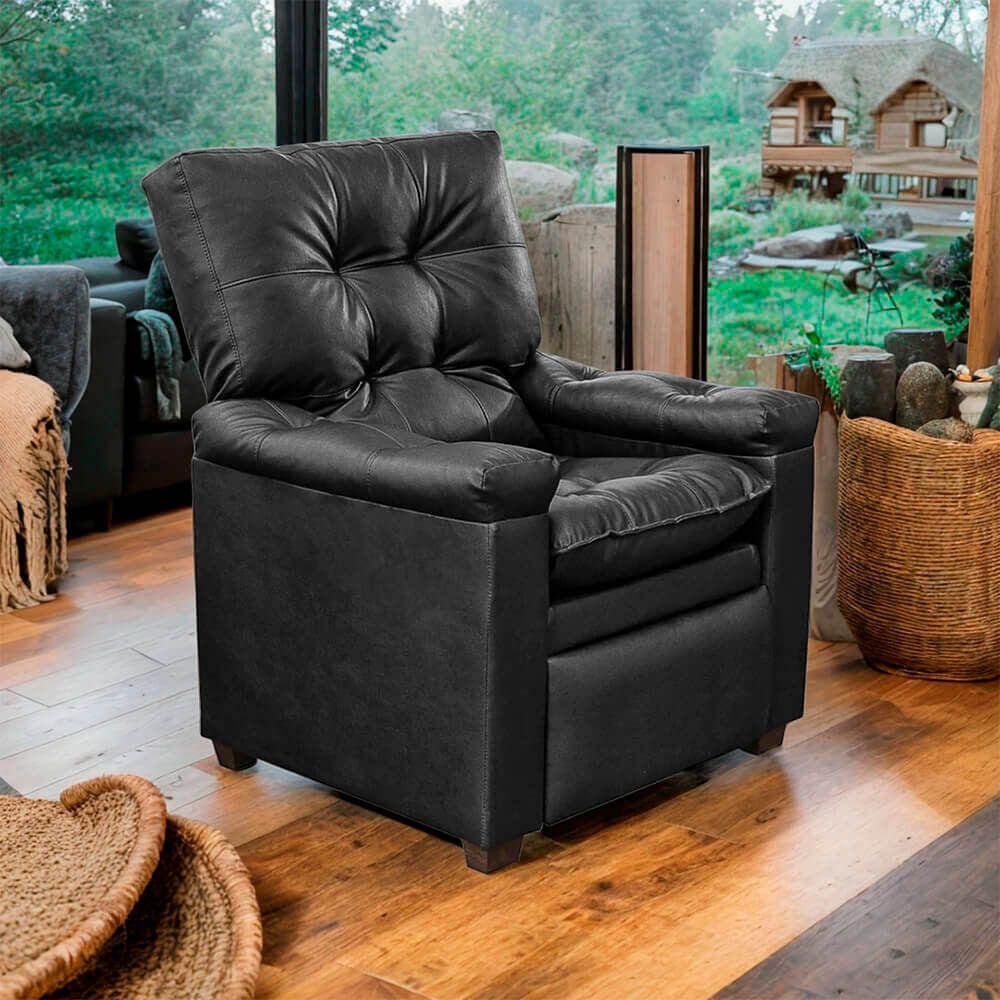 Poltrona do Papai Reclinável Imperador Couro Facto Preto - SOFA STORE