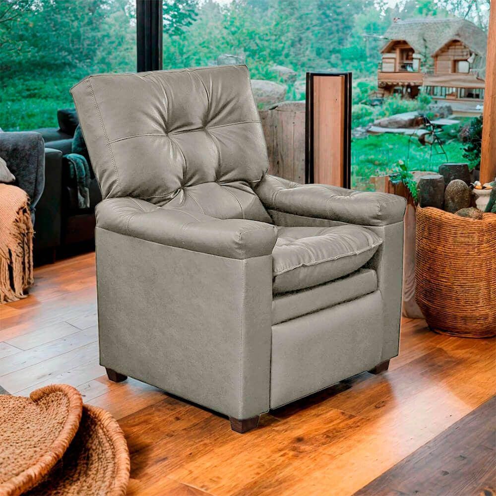 Poltrona Reclinável Imperador Couro Sintético Bege Areia - SOFA STORE
