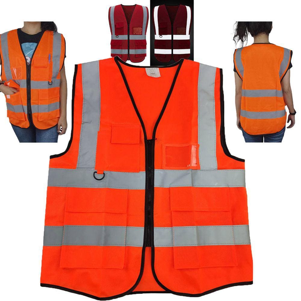 Colete Faixa Refletiva Sinalizador Sinal Blusao Fluorescente EPI Obra Construçao Transito Engarrafamento Resistente Porta Cracha Caneta