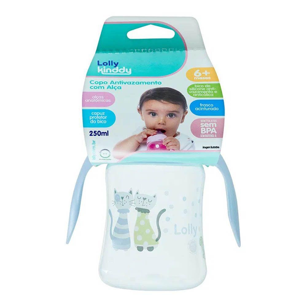 Copo Antivazamento com Alça - 250ml - Zoo - Azul - Lolly Kinddy