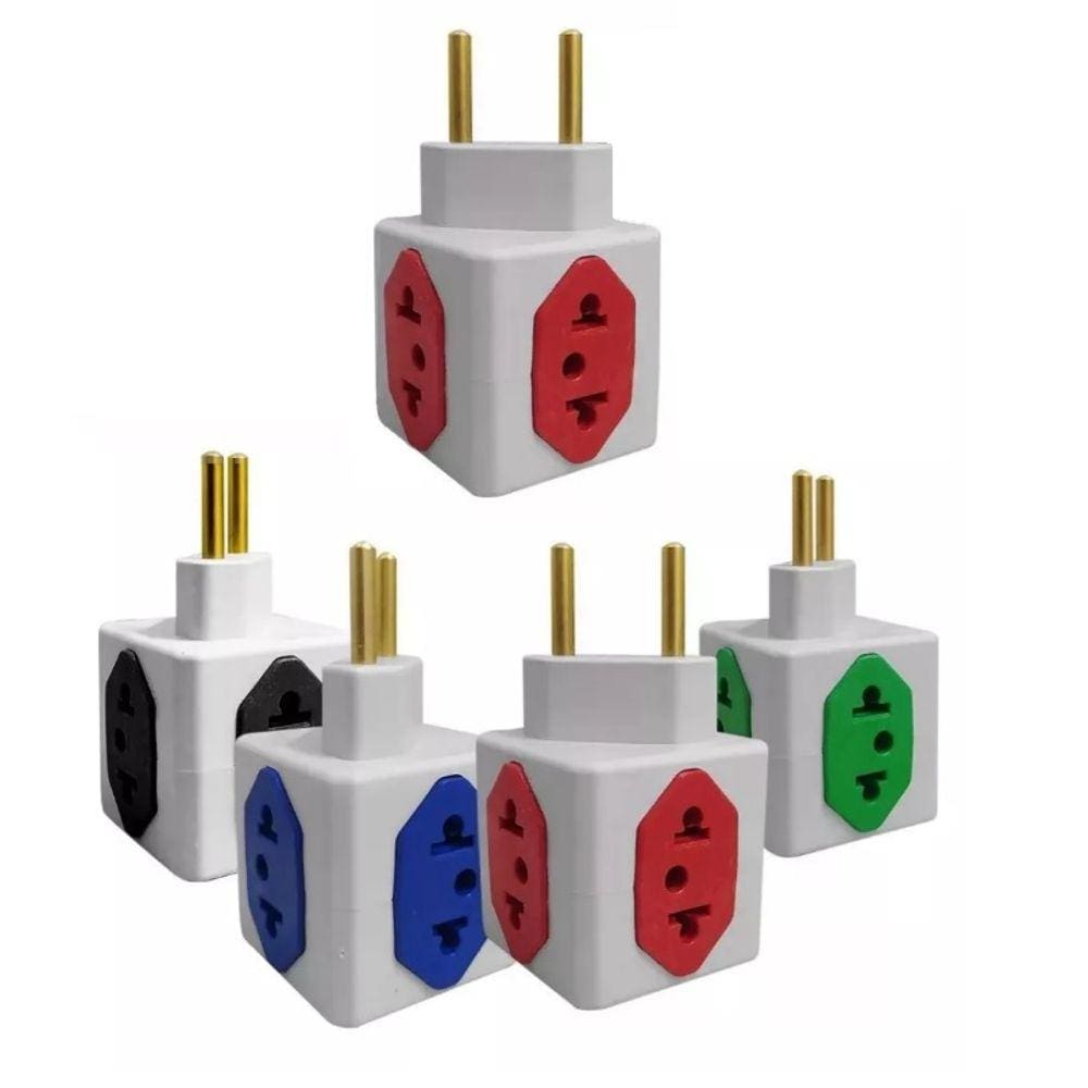 Kit 03 Adaptador de Tomada Cubo Colorido 4 Entradas 10A 20A