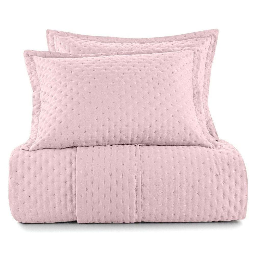Kit Colcha Cobre Leito Ultrassônico com Porta Travesseiro Tapetes Júnior Colcha Rosa - King