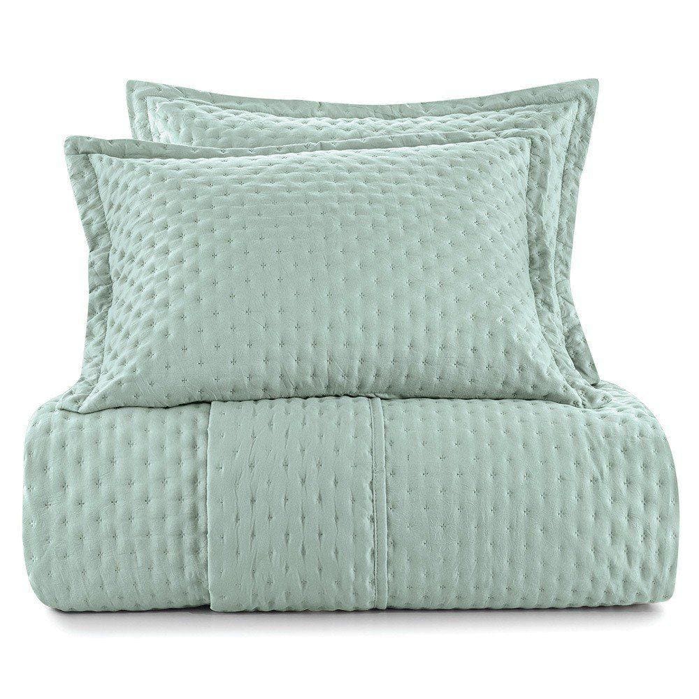 Kit Colcha Cobre Leito Ultrassônico com Porta Travesseiro Tapetes Júnior Colcha Verde - King