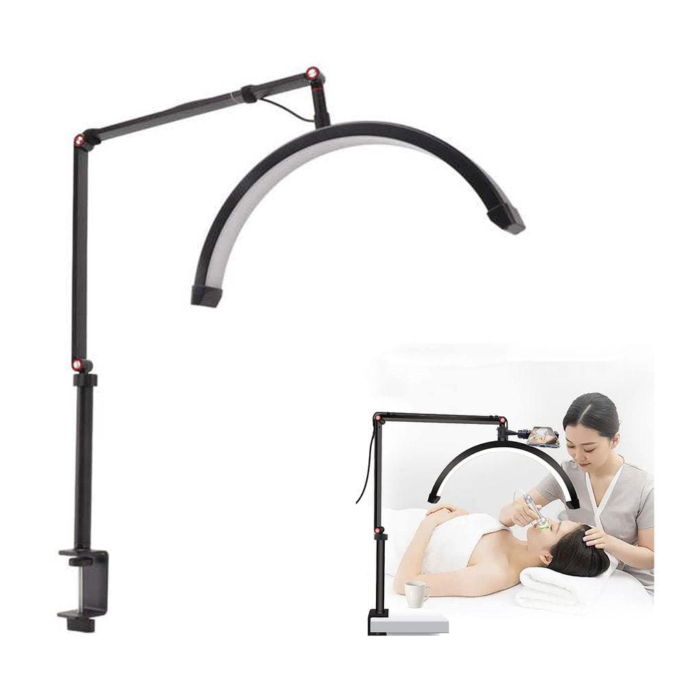 Luminaria Estetica Spa Meia Lua Arco 3 Tons Led Suporte Celular Mesa Salao de Beleza Iluminaçao Ajustavel