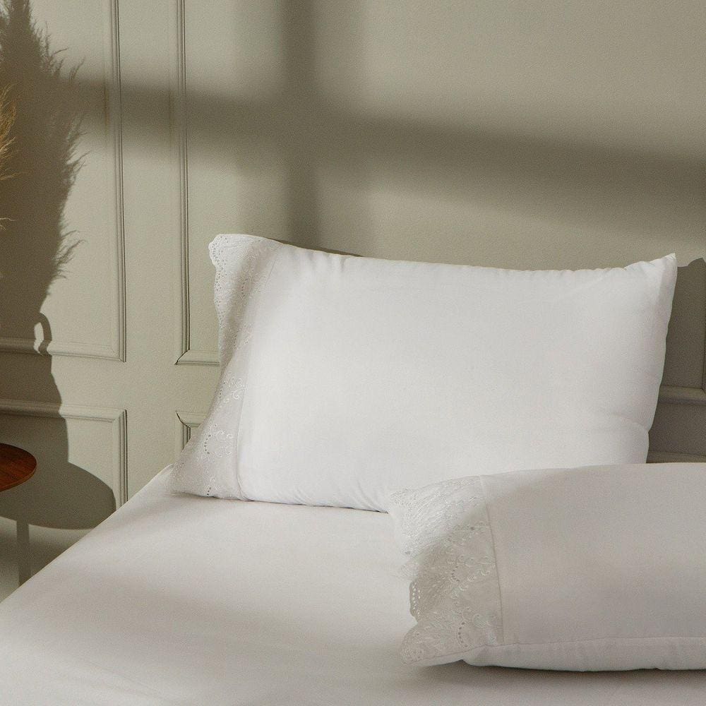 Jogo de Cama 3 Peças Acetinado Bordado Inglês Branco LMPeter Queen
