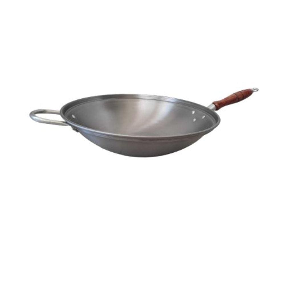 Frigideira WOK Aço Polido Cabo de madeira 38 cm