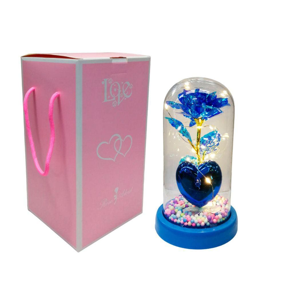 Enfeite Rosa e Coração Na Redoma de Vidro Led Decorativo