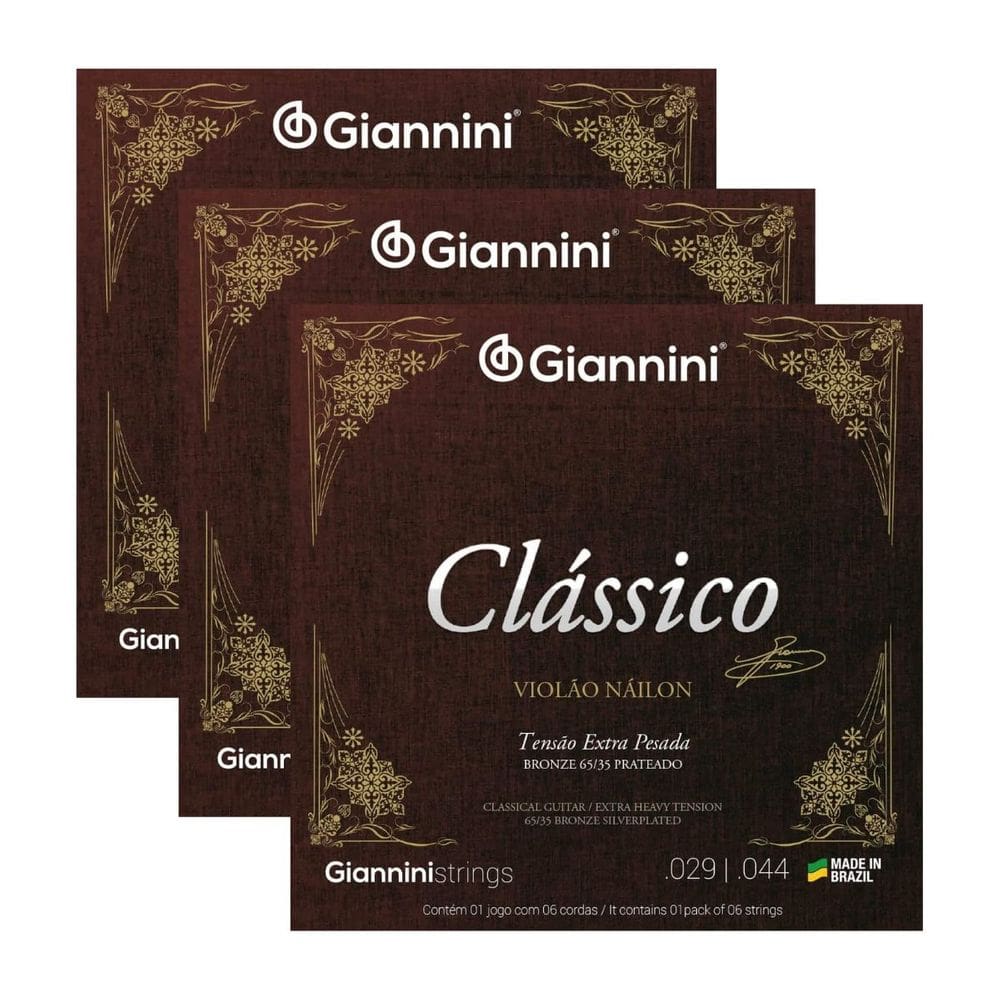 Kit 3 Encordoamento Violão Nylon Clássico Bronze 65/35 GENWXPA Extra Pesada
