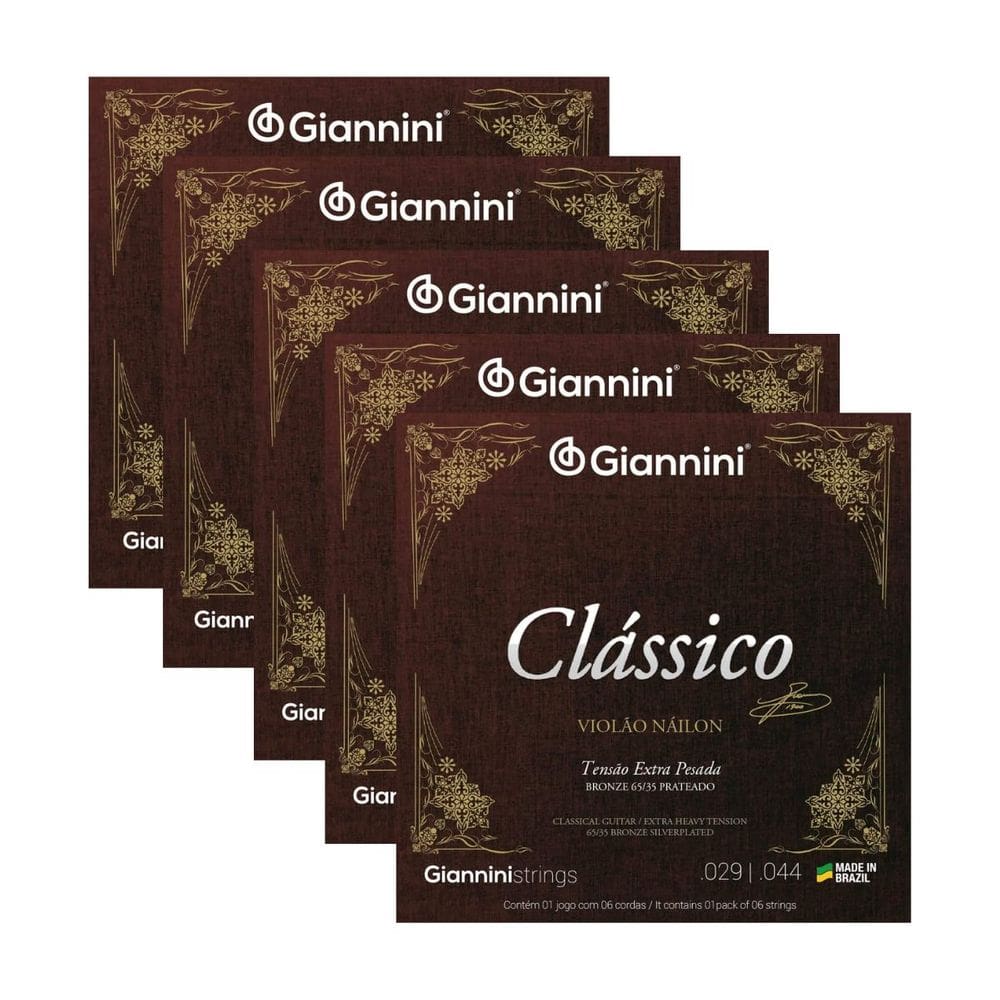 Kit 5 Encordoamento Violão Nylon Clássico Bronze 65/35 GENWXPA Extra Pesada