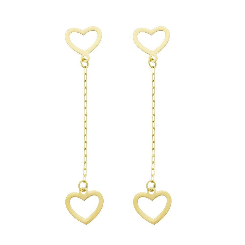 Brinco De Ouro 18k 750 Corrente Com Coração Laser Adulto