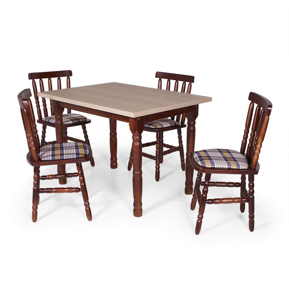 Conjunto Mesa de Jantar Retangular 140x80cm Imbuia com 4 Cadeiras em Madeira Maciça Estofada Mônaco Imbuia - Straub Web