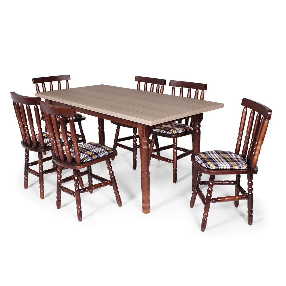 Conjunto Mesa de Jantar Retangular 160x80cm Imbuia com 6 Cadeiras em Madeira Maciça Estofada Mônaco Imbuia - Straub Web