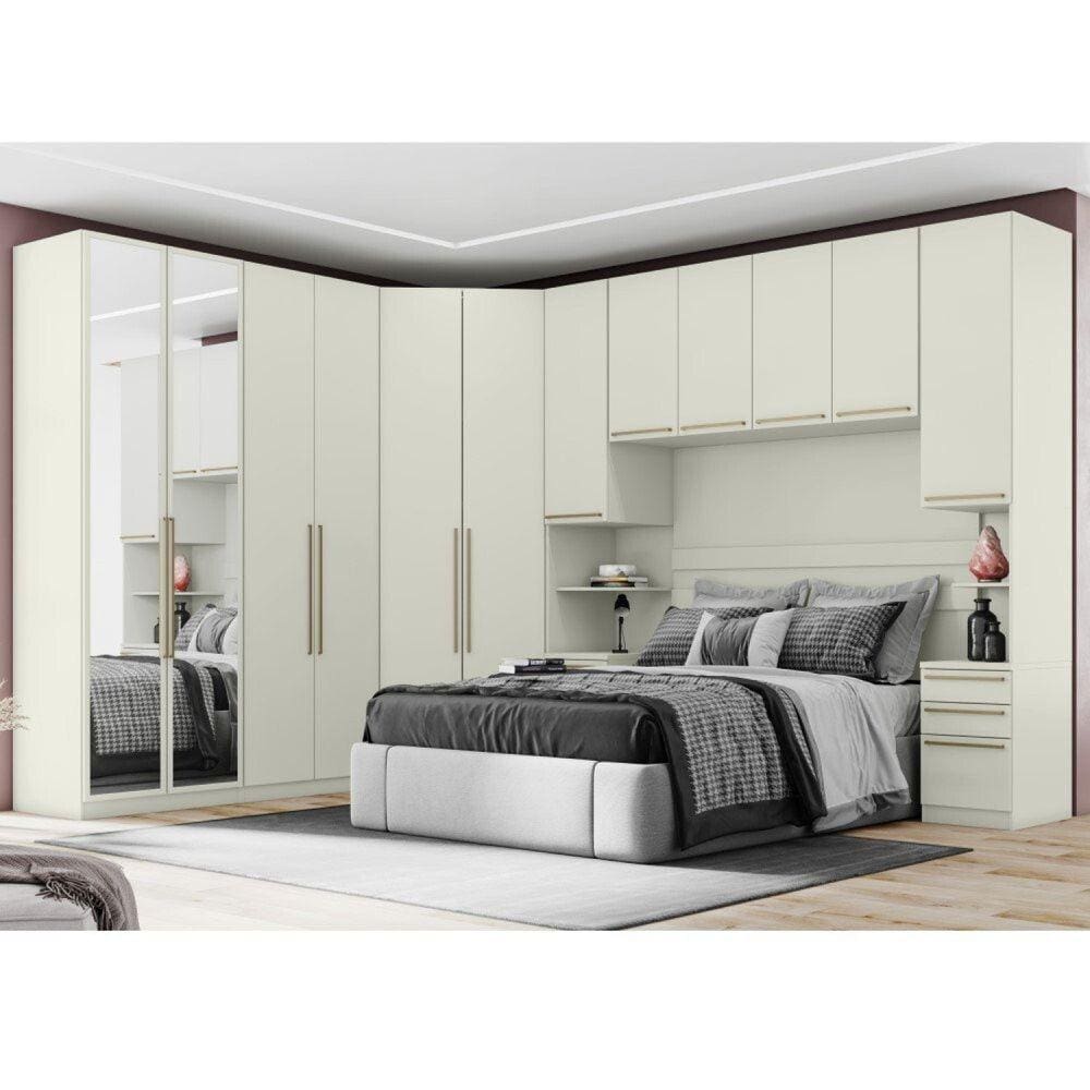 Quarto Modulado Completo Casal 6 Peças 12 Portas 12 Gavetas Predileto Areia HP
