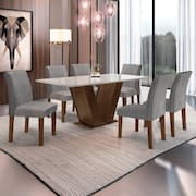 Conjunto Sala de Jantar Mesa 160x80cm Tampo MDF/Vidro com 6 Cadeiras Espanha Yescasa Chocolate/Suede Cinza
