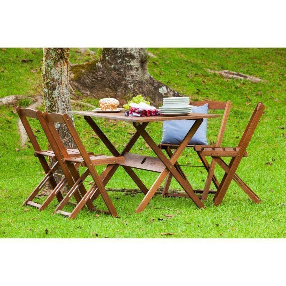 Conjunto para Jardim 1 Mesa e 4 Cadeiras sem Braços Ipanema Marrom Escuro