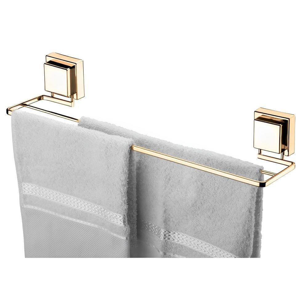Suporte Porta Toalha Toalheiro Duplo 45cm Ventosa Parede Banheiro Dourado - 8054DD Future
