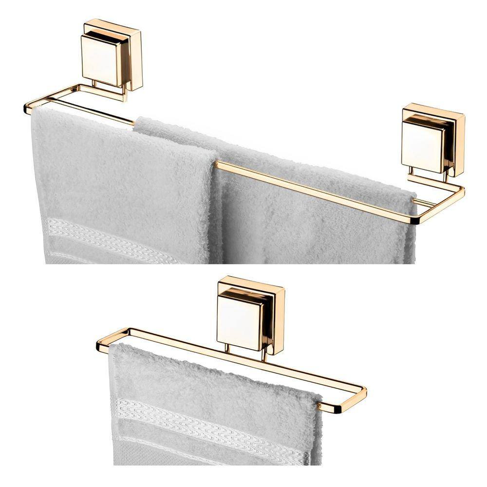 Kit Banheiro 2 Peças Suporte Porta Toalha Toalheiro Duplo Ventosa Dourado - Future