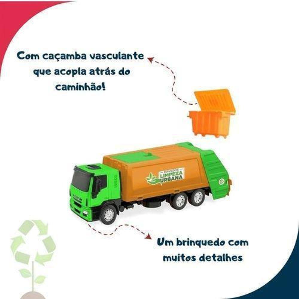 Caminhão de Brinquedo Iveco Tector Coletor Laranja e Verde em