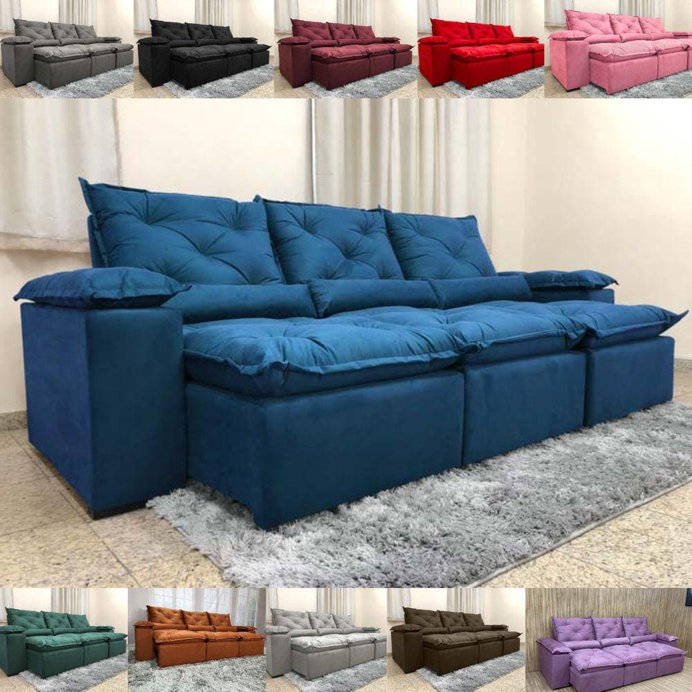 Sofá Reclinável Retrátil Elegante P/ Sala Confortavel 2,70m