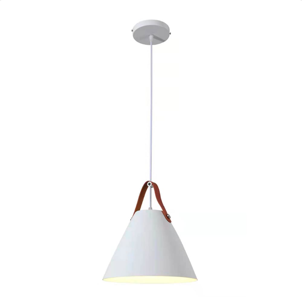 Pendente Metal Branco Com Couro Marrom Moderno Nitrolux
