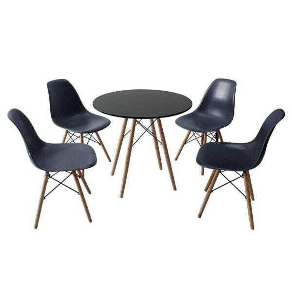 Conjunto Mesa de Jantar 80cm + 4 Cadeiras Eames Preto NEW