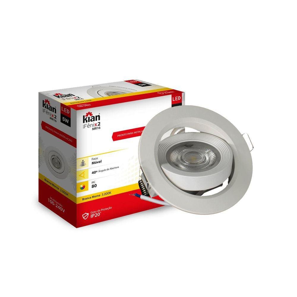 Kit 2 Spot Luminaria Embutir Led Redonda 5W 3000K Kian