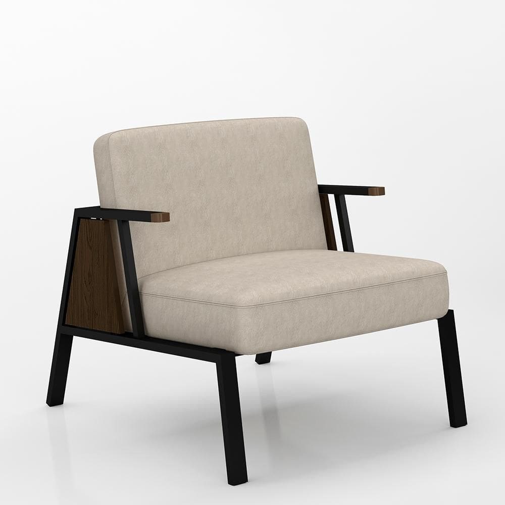 Poltrona Decorativa Newark Preto/imbuia/bege - Móveis Arapongas