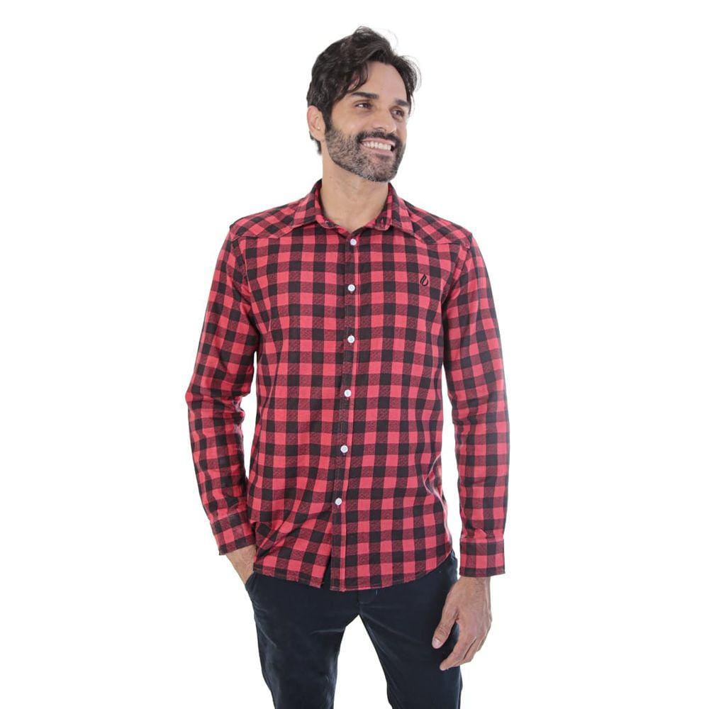 Camisa Slim Xadrez Vermelho/Preto