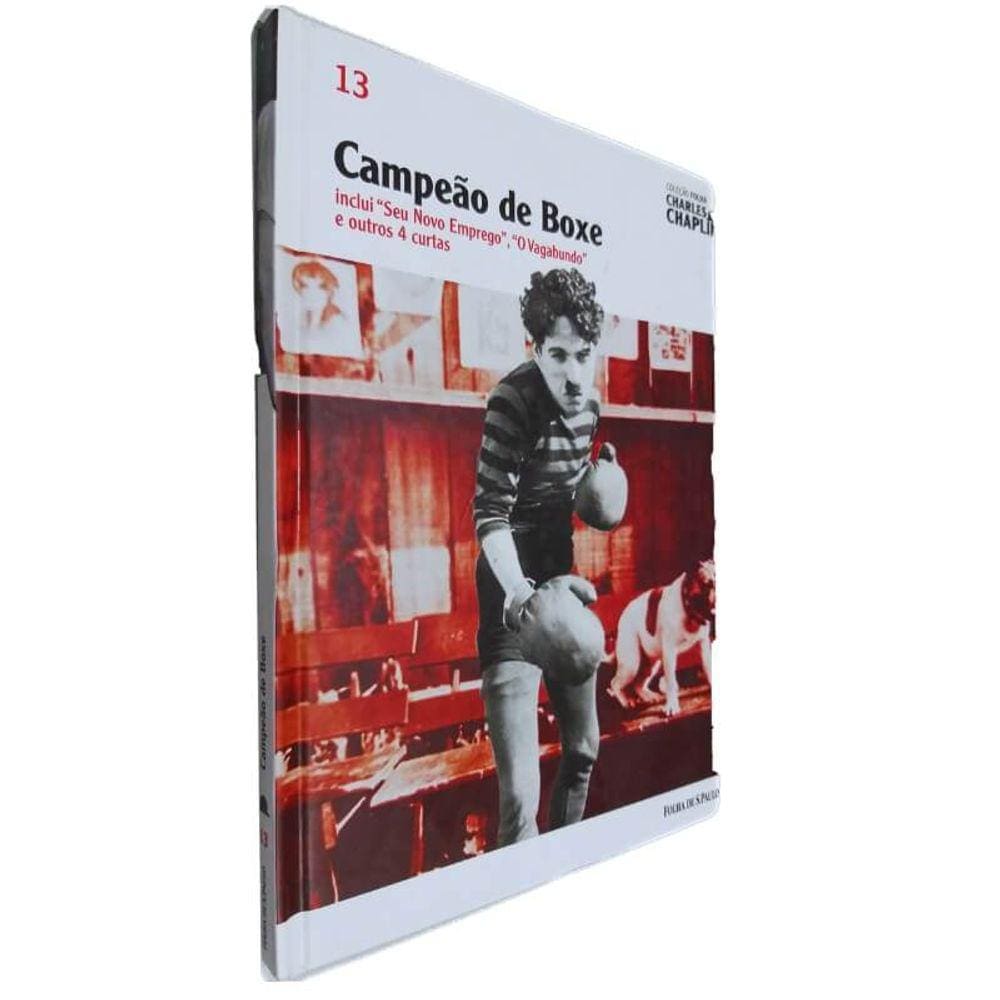 Livro/DVD Coleção Folha Charles Chaplin Vol. 13 Campeão de Boxe Inclui Seu Novo Emprego, O Vagabundo e outros 4 Curtas