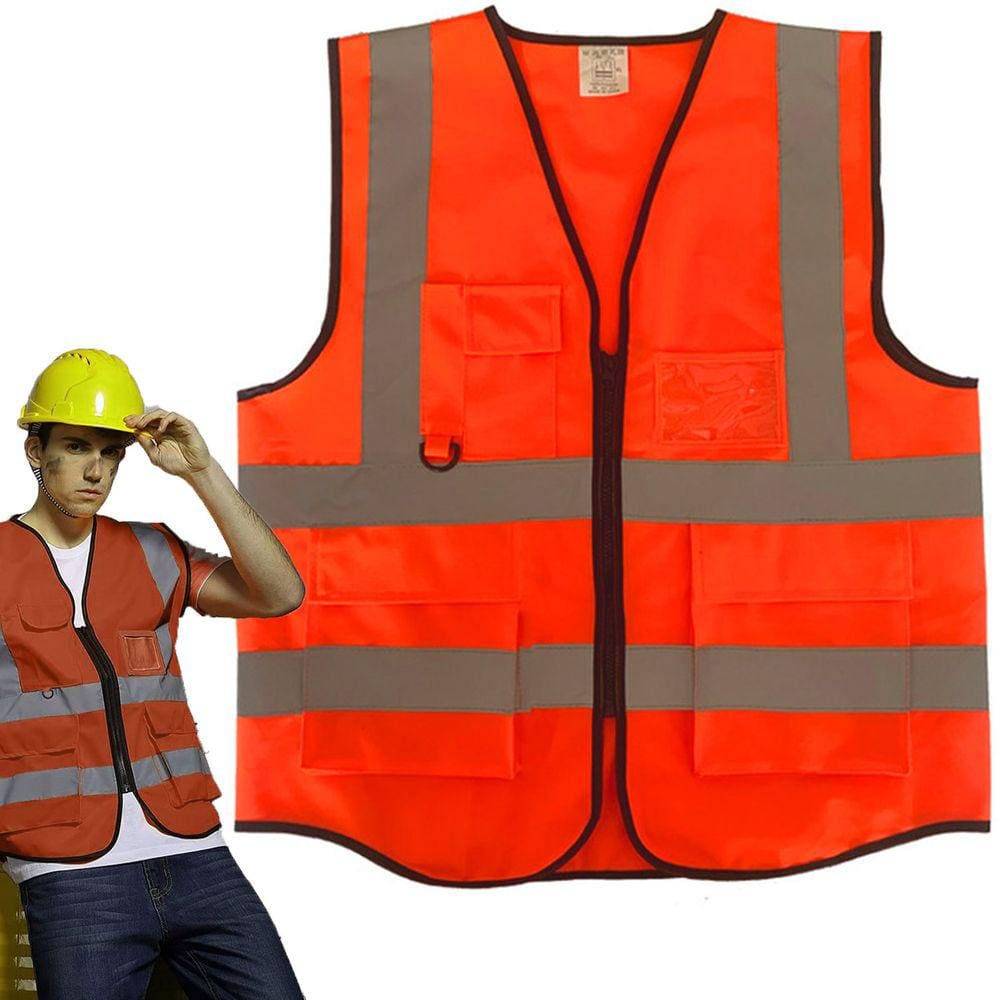Colete Sinalizador Faixa Refletiva Segurança Trabalho Obra Construçao EPI Blusao Fluorescente Guarda Transito Resistente Porta Caneta Bolsos
