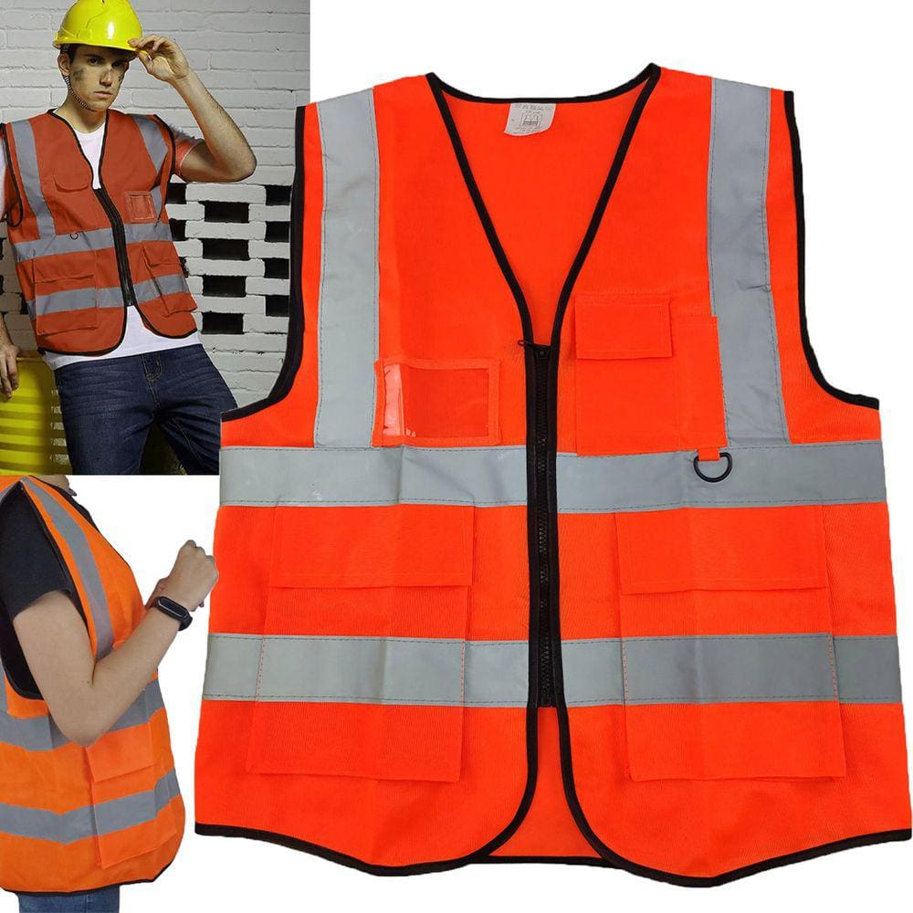 Colete Faixa Sinalizador Blusao Fluorescente Refletivo Segurança Trabalho EPI Obra Construçao Transito Estacionamento Ziper Bolsos Porta Caneta Cracha