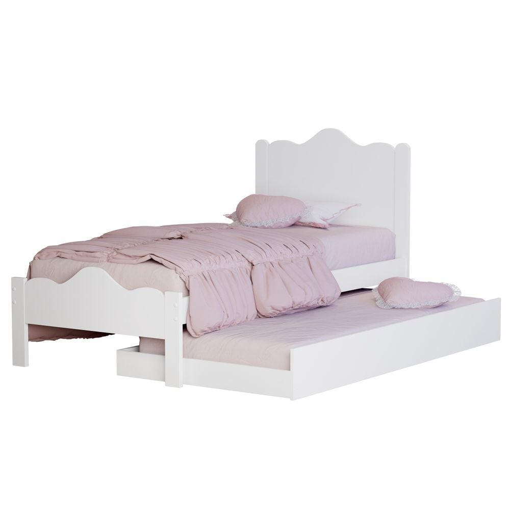 Cama Nina Com Auxiliar Solteiro Coroa Princesa Branco