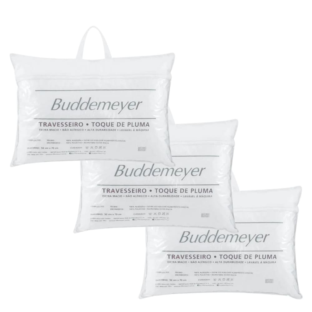 Kit 3 Travesseiros Toque De Pluma 50x70cm Algodão Buddemeyer