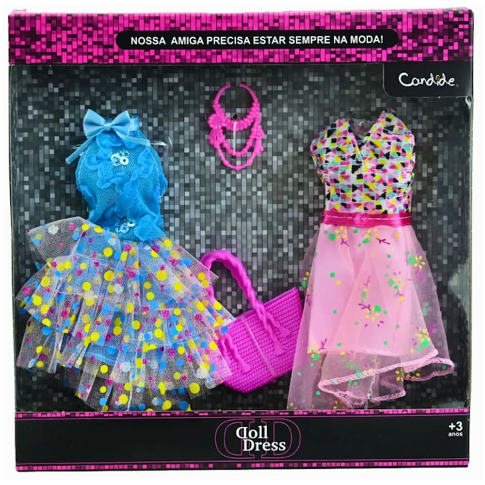 Vestido Para Boneca Barbie Com 2 Vestidos Doll Dress Candide