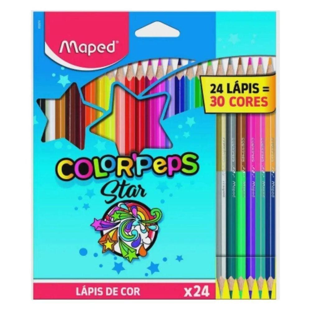 Lápis De Cor Triangular 24 Lápis Com 30 Cores 6 Bicolor